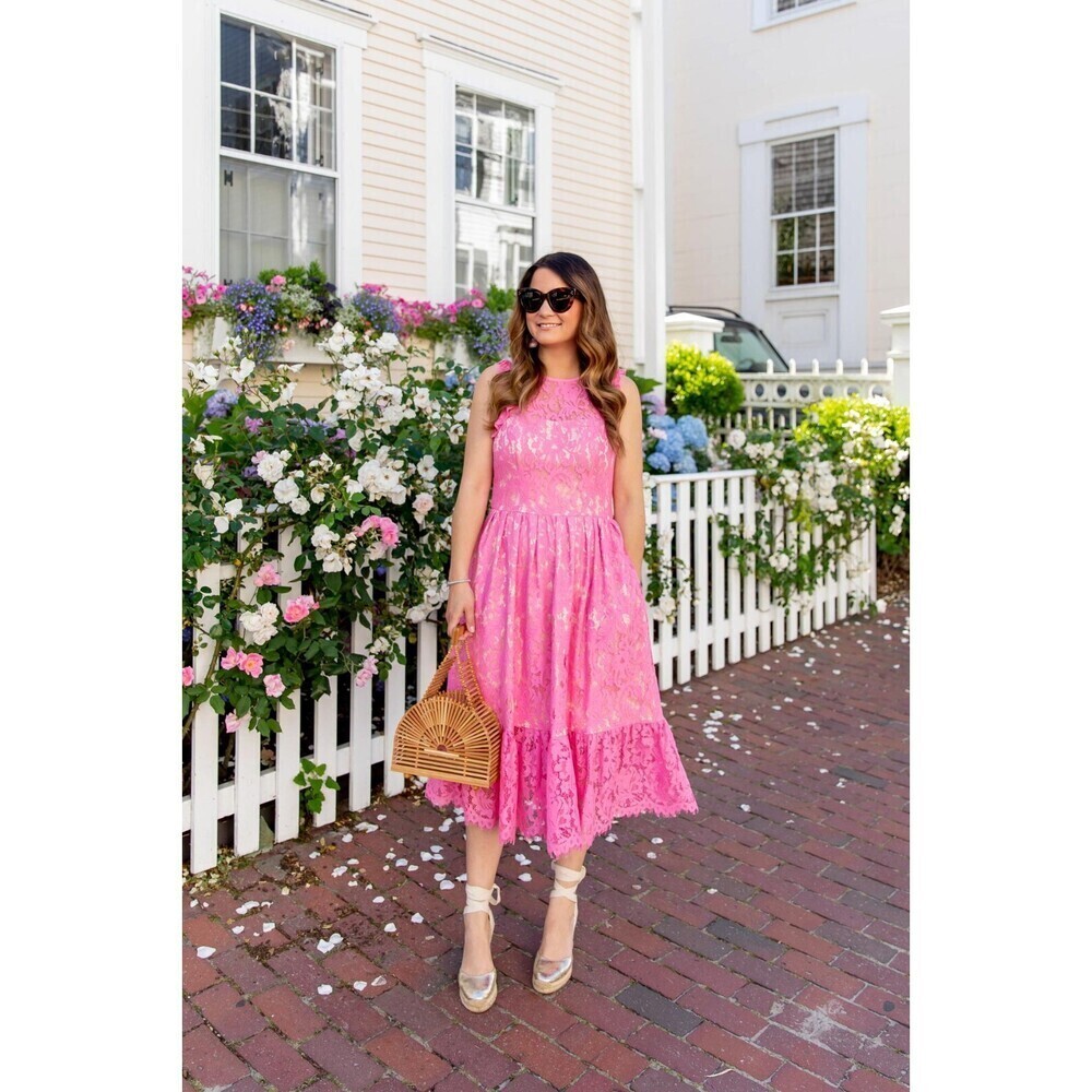 Eliza J Women's Ruffle Lace Midi Sleeveless Dress In Pink Size 0